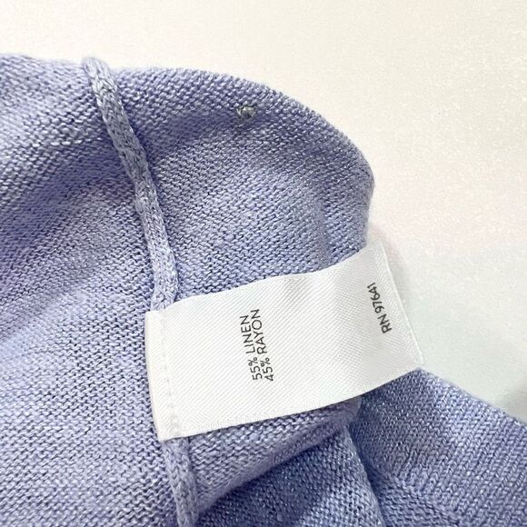 J Jill Sweater Top Womens Medium Blue Cutout Split 3/4 Sleeve Linen Blend Knit - Picture 7 of 12